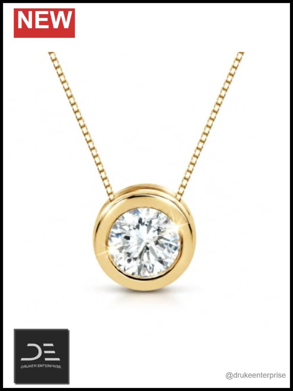 0.5 Carat Lab Grown Diamond Solitaire Pendant Necklace 14k Yellow Gold Plated